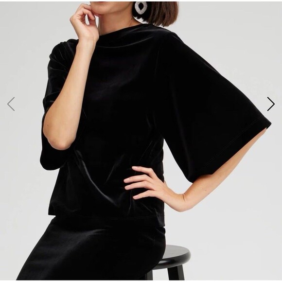 Chico's Travelers Collection Black Velvet Top Sz 00 Size 0-2 Boat Neck Wide Arm - Picture 1 of 14